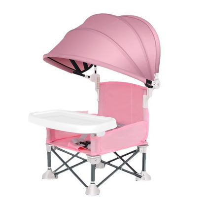 Folding Baby Eating Chair with Awning Outdoor Travel Portable Sunshade Baby Seats Detachable Feeding Tray Multifunctional