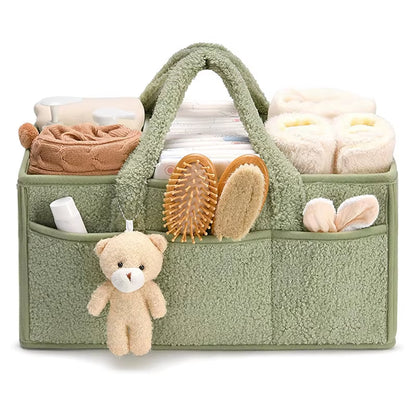 Baby Plush Storage Nursery Organizer Basket Infant Diaper Bag with Handle Caddy Changing Nappy Kids Storage Carrier Large Pocket