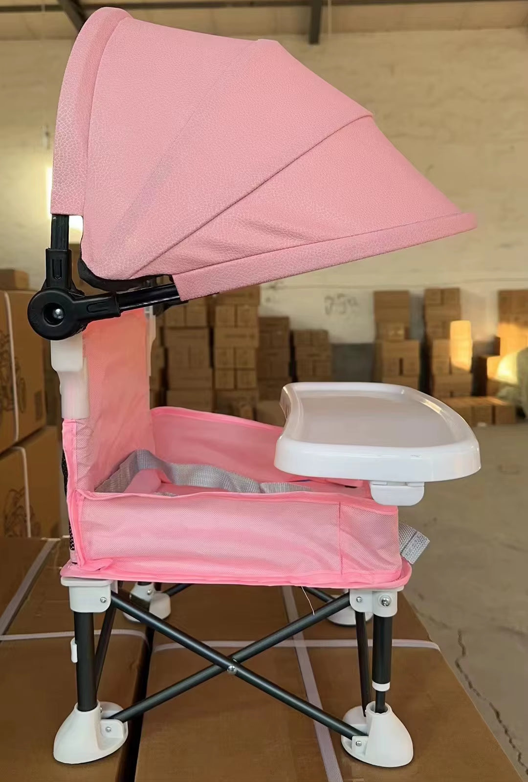 Folding Baby Eating Chair with Awning Outdoor Travel Portable Sunshade Baby Seats Detachable Feeding Tray Multifunctional